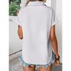IHUASU Unifarben mit Schnalle Revers Schulter Falten Tasche Einsatz Schulter Kurzarm Top Zoll T-Shirt Frau
