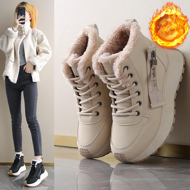 Women's winter fur one thickened padded warm cold hiking cushion hiking waterproof non-slip sports high-top snow boots cotton shoes sneakers