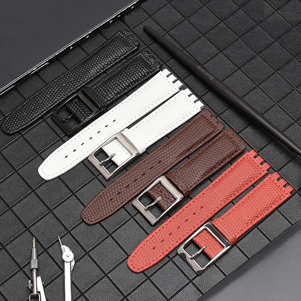 ZHUOLEI Swatch Watch Strap, 17mm/19mm, Brown, Includes 3 Spring Bars, Spring Bar Remover, and Box