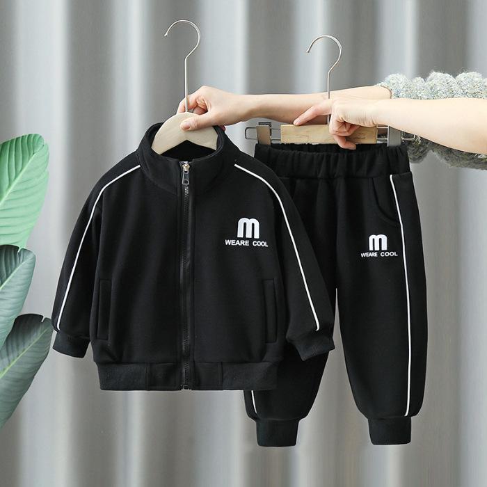 Korean Style Toddler Boys' Letter Cardigan Jacket & Pants Set - Spring/Autumn Collection