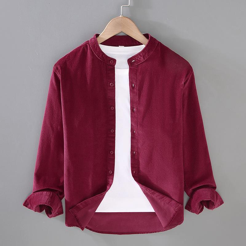 

Японський Ретро Стиль Вельветовий Чоловічий Повсякденний Сорочка Осінь Щоденний Чиста Бавовна Чоловічий Топ Стійка Комір Однотонний Приталений Сорочка з Довгим Рукавом XXXL вина червоного кольору