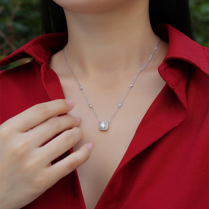 Bague Ringen S925 Silber Set 1ct Moissanite Rand Traum Thema Quadrat Anhänger Mode Kragen Knochen Kette Zubehör Geschenk