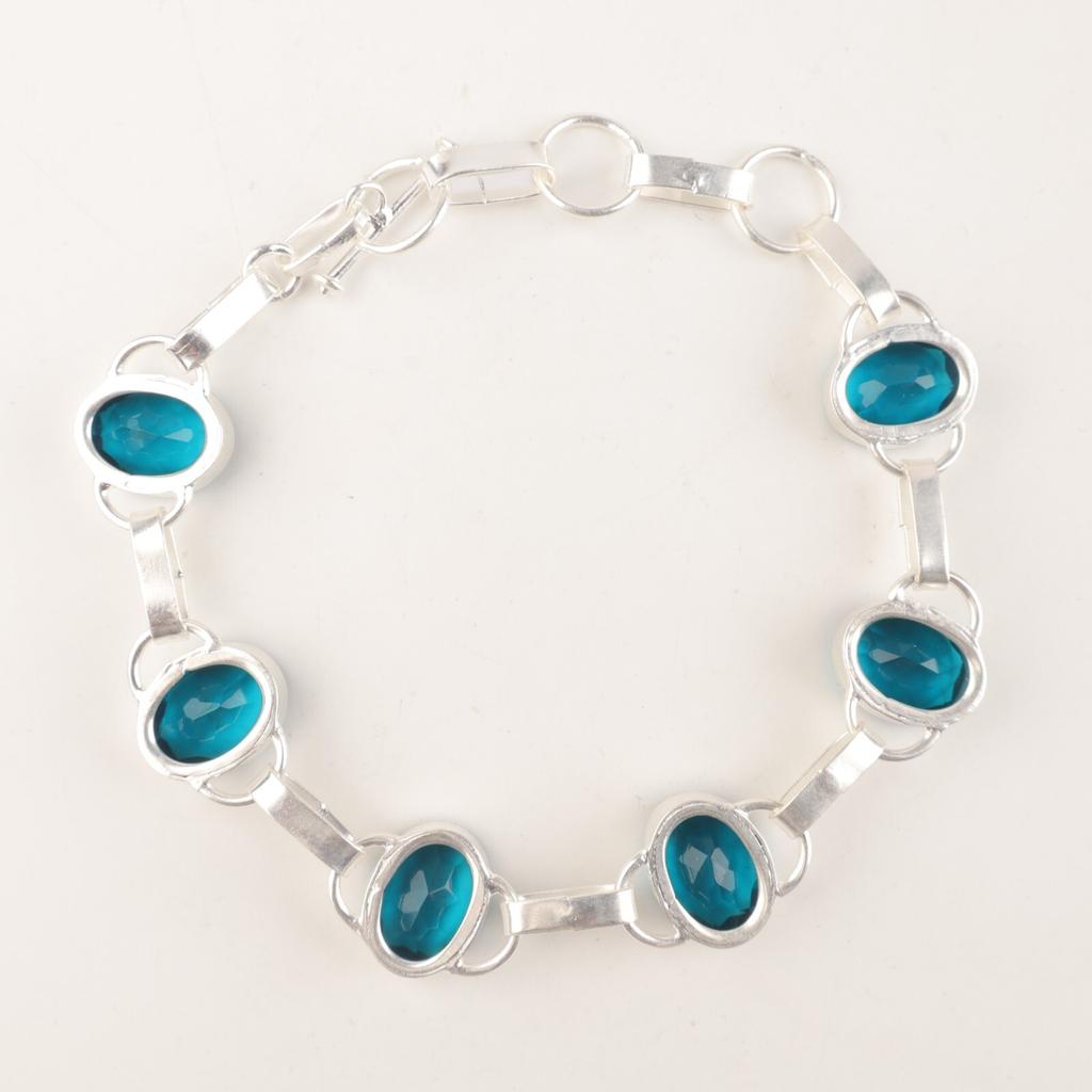 Gåva till kvinnor Apatit Ädelsten 925 Sterling Silver Smycken Handgjordt Armband 9" RB-6-12