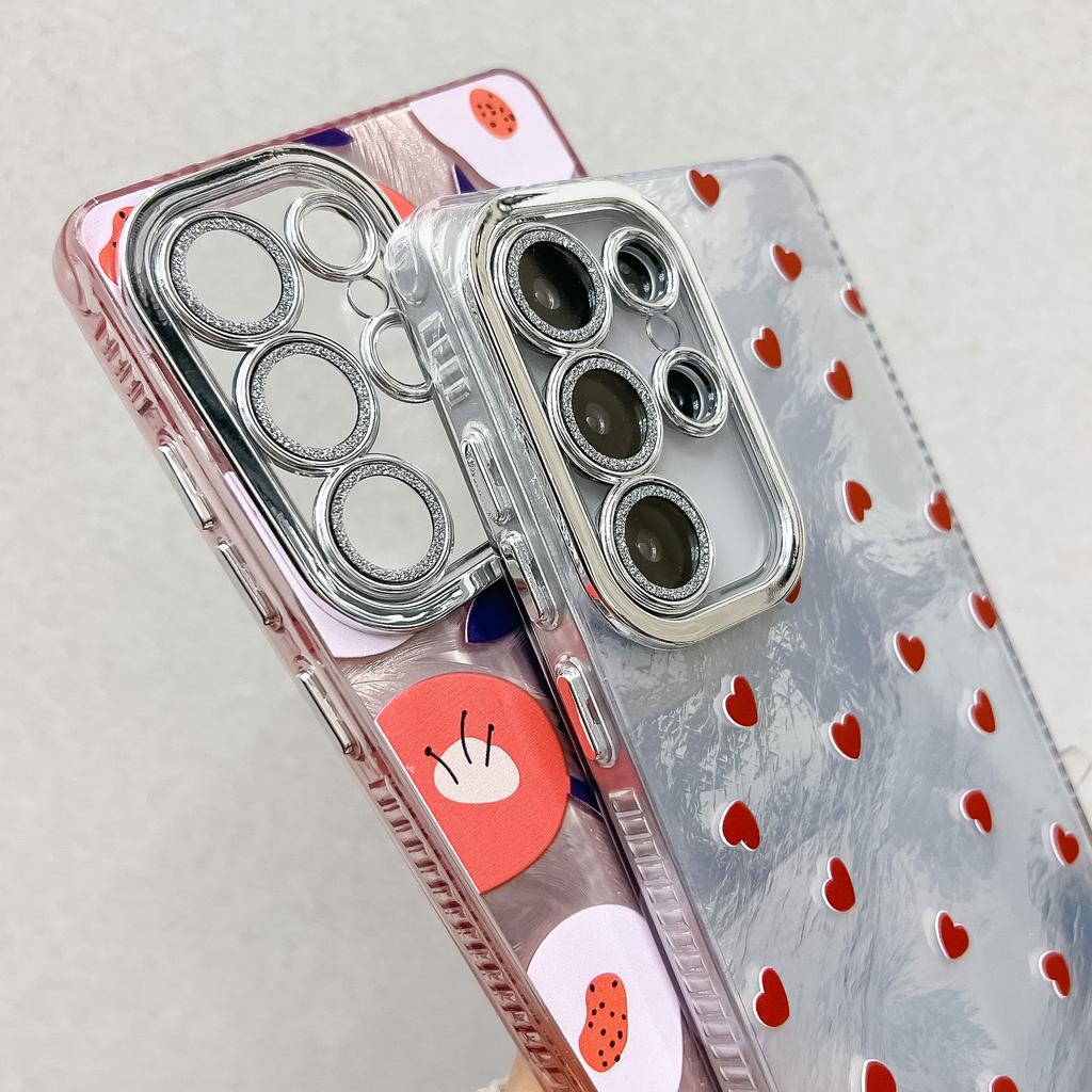 For Samsung Galaxy S25 Ultra Case Floral Pattern Design IMD PC+TPU Phone Back Cover with Glass Lens Film