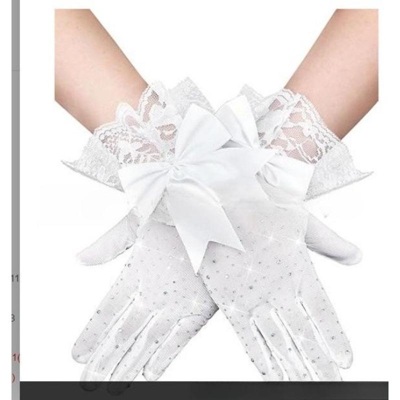 New Halloween Cosplay Dress Gloves Mesh Flash Diamond Black Lace Bow Gloves