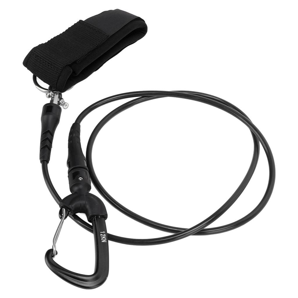 Freediving Lanyard Leash Diving Safety Rope Cable with Wristband Carabiner for Underwater SportsBlack