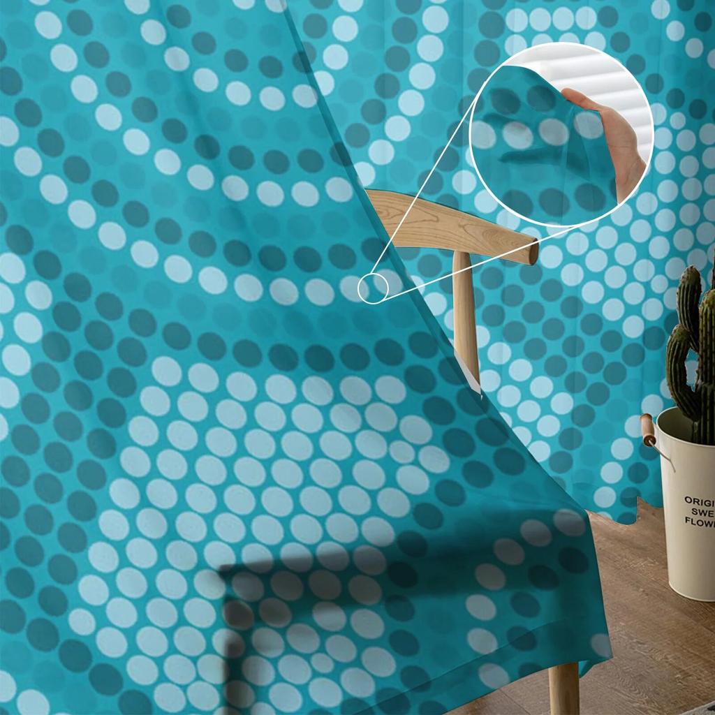 Round Blue Dark Dense Modern Printed Tulle Curtains for Bedroom Balcony Window Decor Creative Fashion Home Sheer