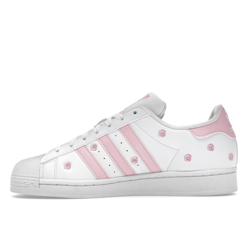 Adidas Superstar J Pink Floral Embroidery Kids Sneakers White Cloud-White Clear-Pink IG7015