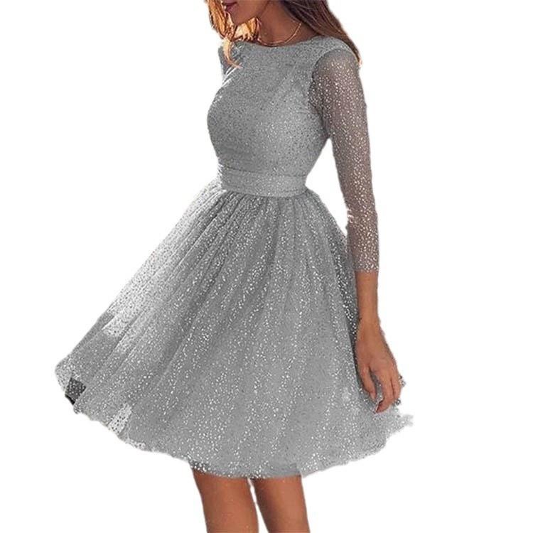 Europejska i Amerykańska Damska Sukienka z Długim Rękawem, Koktajlowa Sukienka z Wysokim Stanem, Suknia Wieczorowa