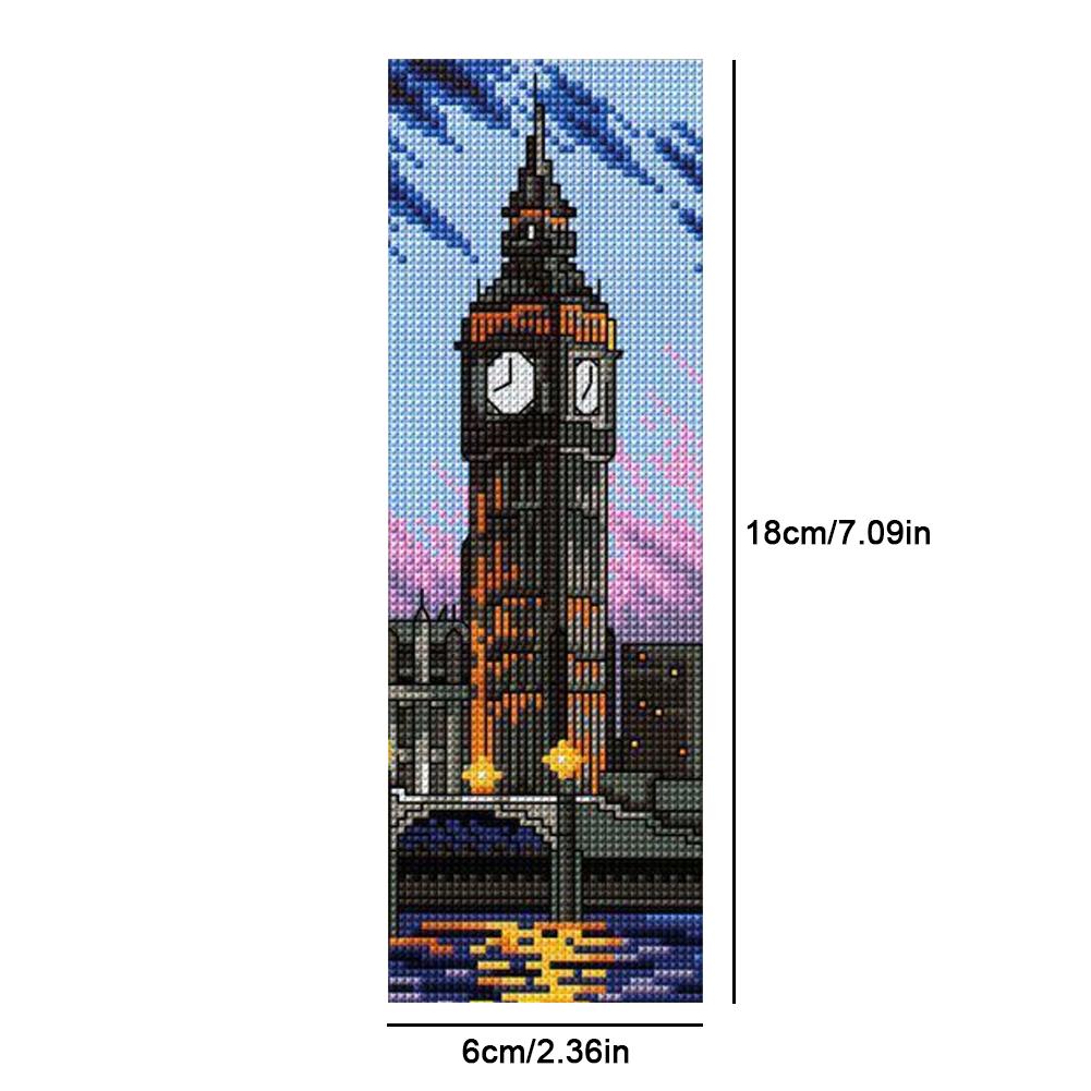 11CT Stamped Double-Sided Bookshelf DIY Bookmarks Cross Stitch Kits 18x6cm Pastoral Bookmark Embroidery Kit for Reading Day Gift