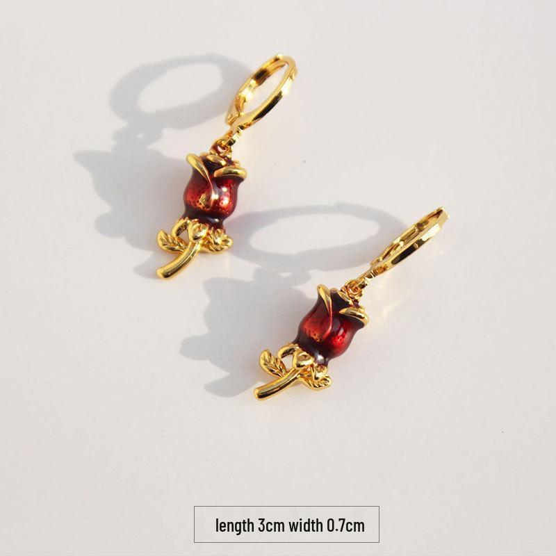 

Французские ретро эмалевые серьги с красными цветами и капельной глазурью 706