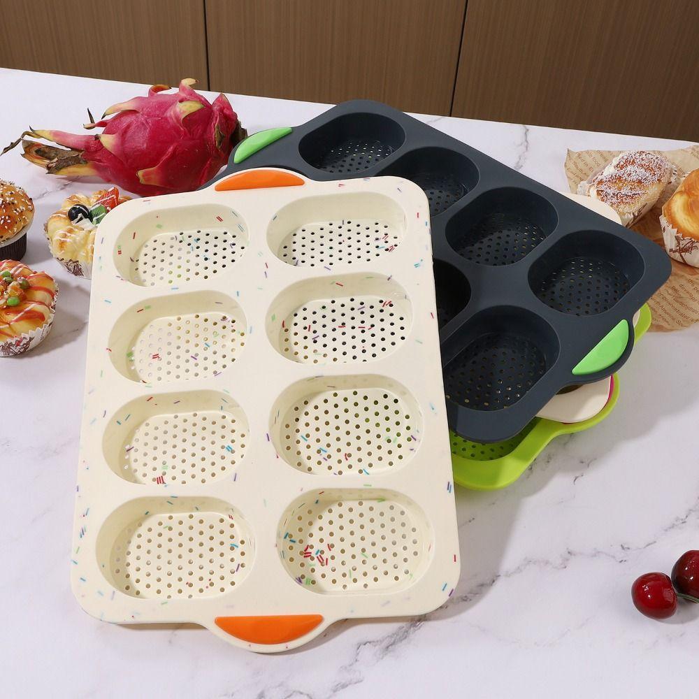 8 Grids Bread Baking Form Silicone Hamburger Bun Mold Silicone Baking Pan  Kitchen Bakeware