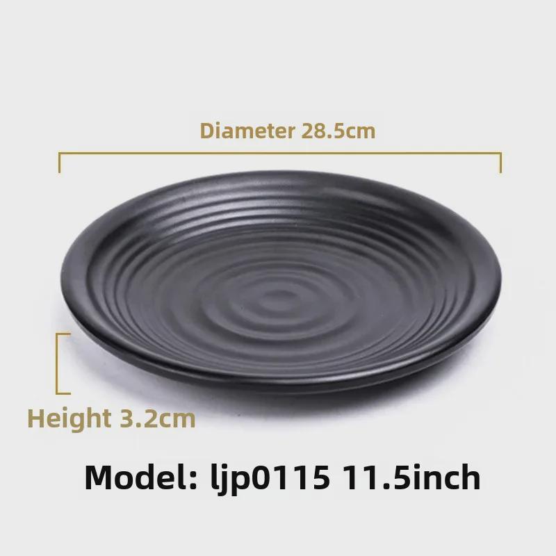 Melamine Black Tableware: Imitation Porcelain Plate for Cold Dishes, BBQ, Hot Pot, and Commercial Use.