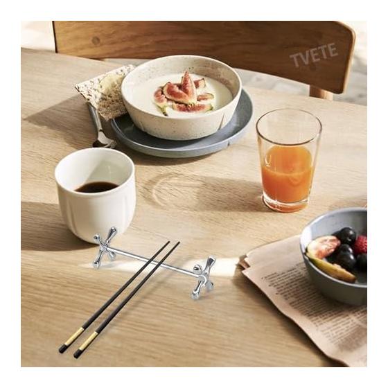 TVETE Chopstick Rests, 4-Piece Stainless Steel Elegant Cutlery Rest, Long Spoon and Fork Holder, Tabletop Accessory, Kitchenware for Restaurants and