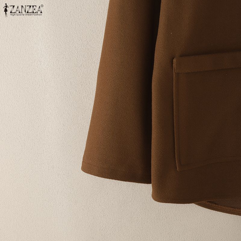 ZANZEA Women Casual Turn Down Collar Long Sleeve Spring Woolen Jackets