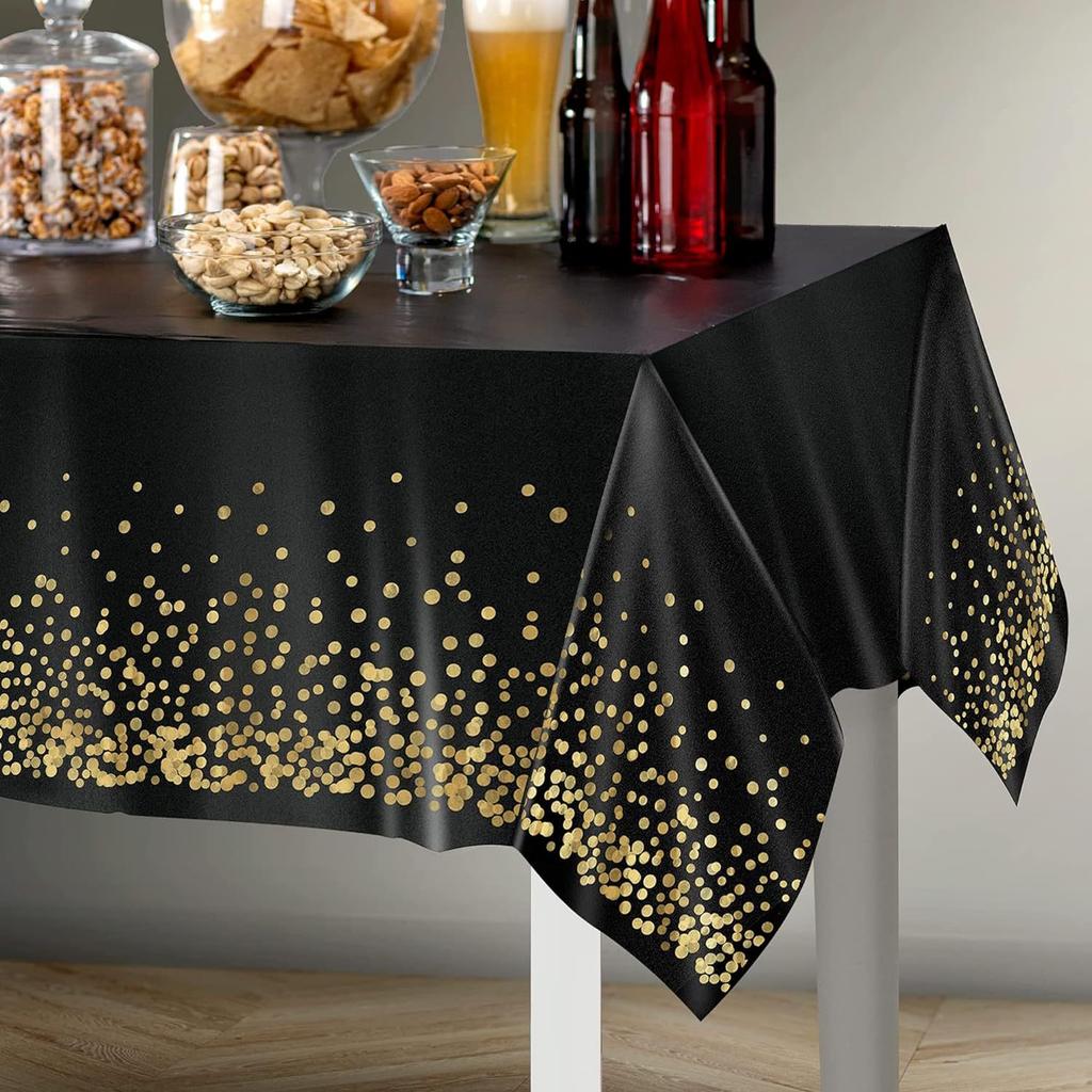 5PCS 137x274cm Plastic Disposable Tablecloth Rectangle Party Table Cover Gold Dot Table Cloth for Wedding Birthday Party Decor