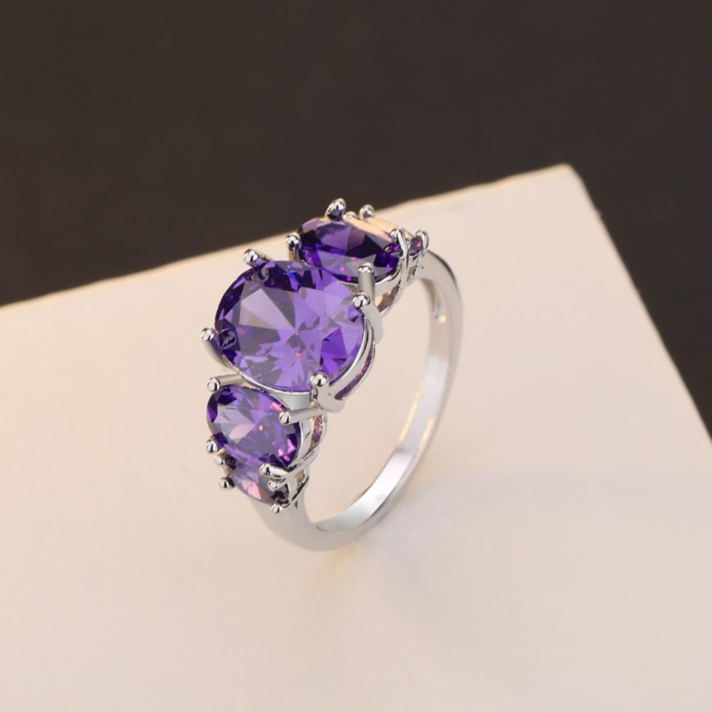 

Amethyst Tourmaline Rings for Women Elegant Purple Crystal Jewelry Handmade Sterling Silver Band no. 6 фиолетовый