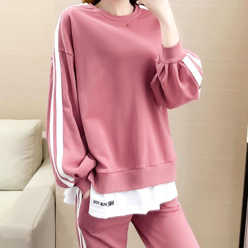 Women's Plus Size European & American Casual Sportswear Set - Autumn/Winter Long Sleeve Sweatshirt Two-Piece Set.