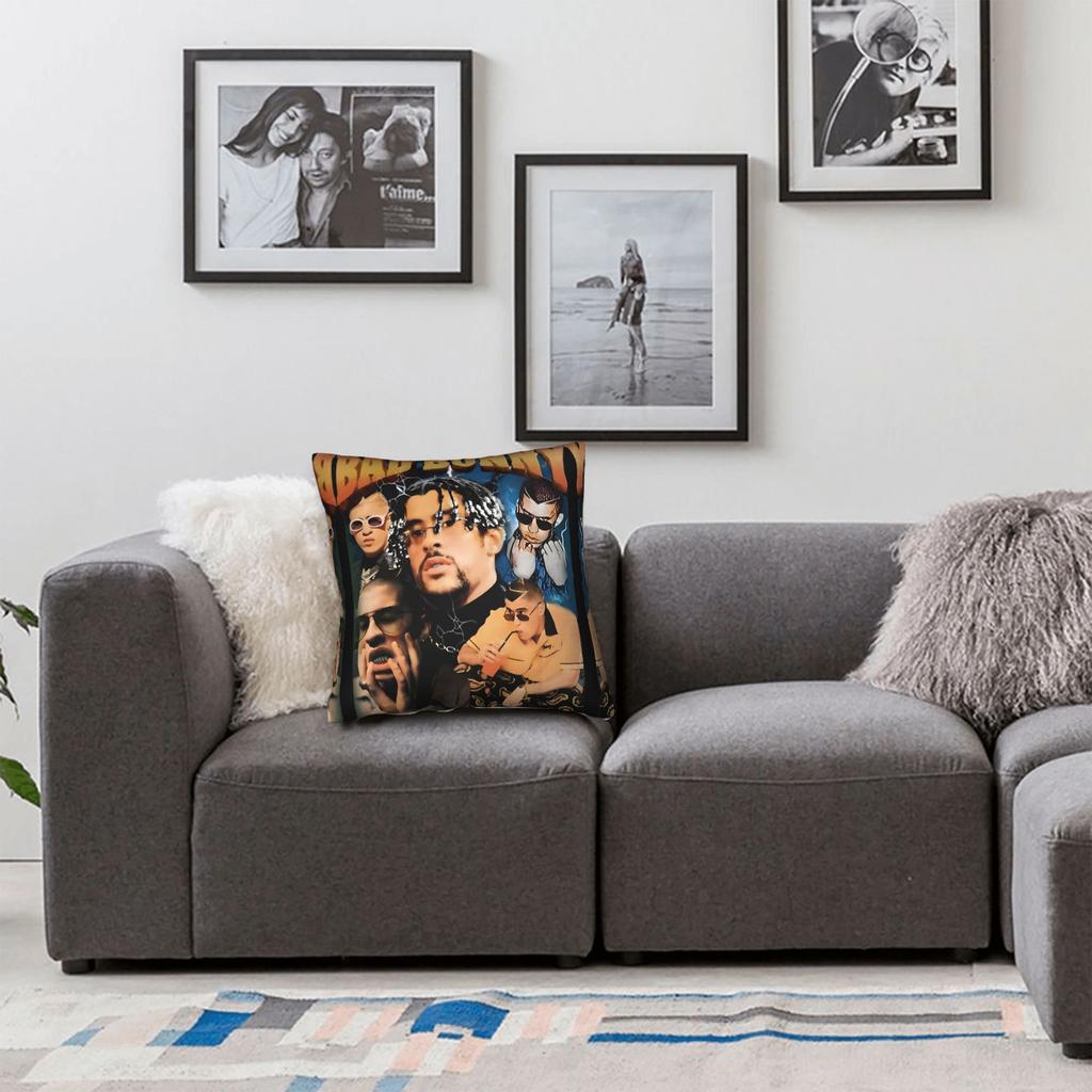 Bad Bunny Hiphop Vintage Quadratische Kissenbezüge Kissenhülle Lustiger Reißverschluss Dekor Kissenbezug für Sitz 18"x18"""