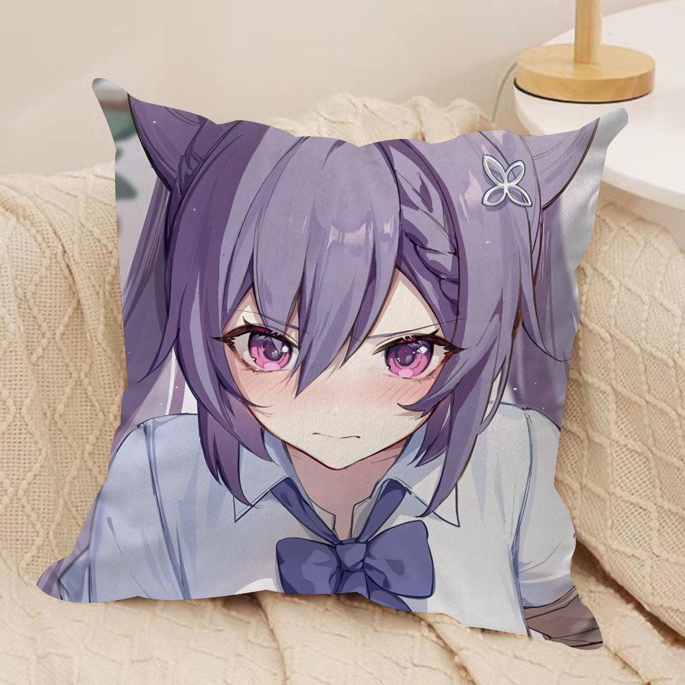 

Keqing Genshin Impact cute Cushion Cover Silky Short Plush Invisible Zipper Dustproof Sofa Pillow Case for Home Decor 30x30cm