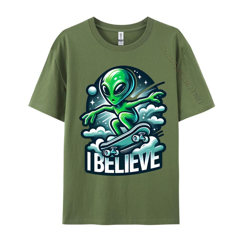

I Believe Skater Alien T Shirts Company Tops Shirts Pure Cotton Tees Anime Printed Tshirts Funny Shirts 4XL