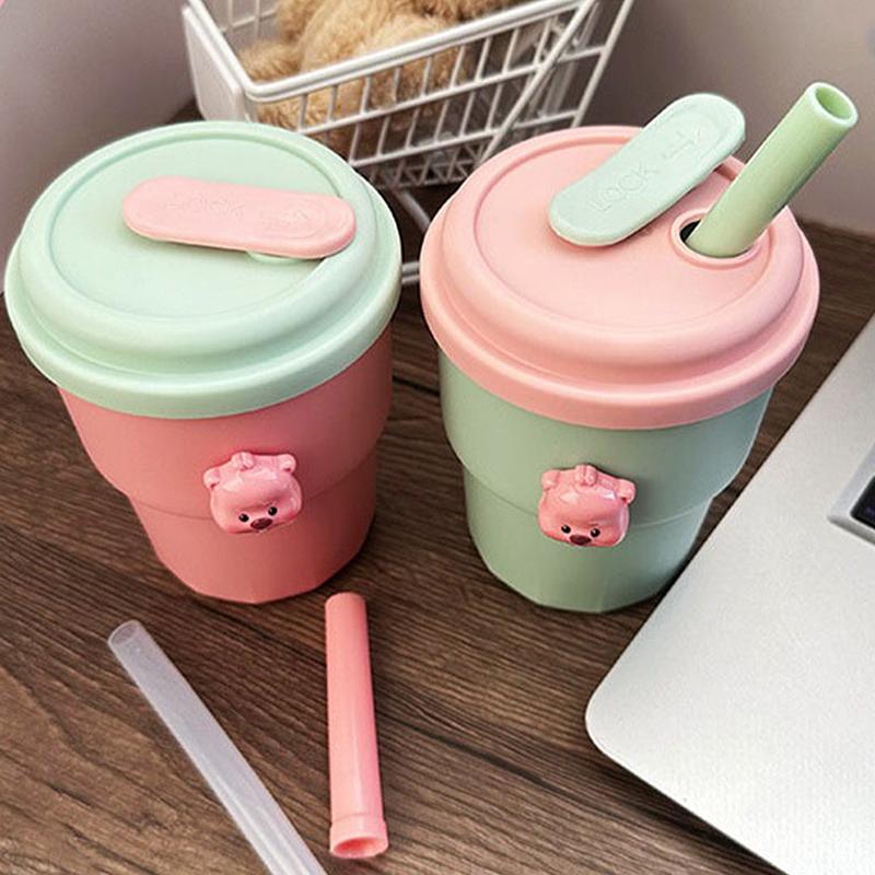 500Ml Coffee Mug With Lid Straw Silicone Cold Juice Milk Tea Mug Leak-Proof Drinking Water Bottles Portable Travel Cup