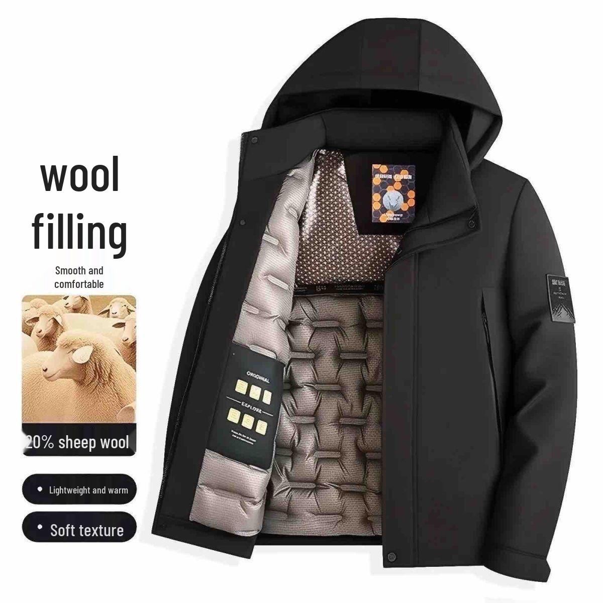 

Men s Woolen Winter Jacket with Detachable Hood - Warm, Thick, High-Grade Cotton Outerwear for Young and Middle-Aged 175 (120-135 jin)