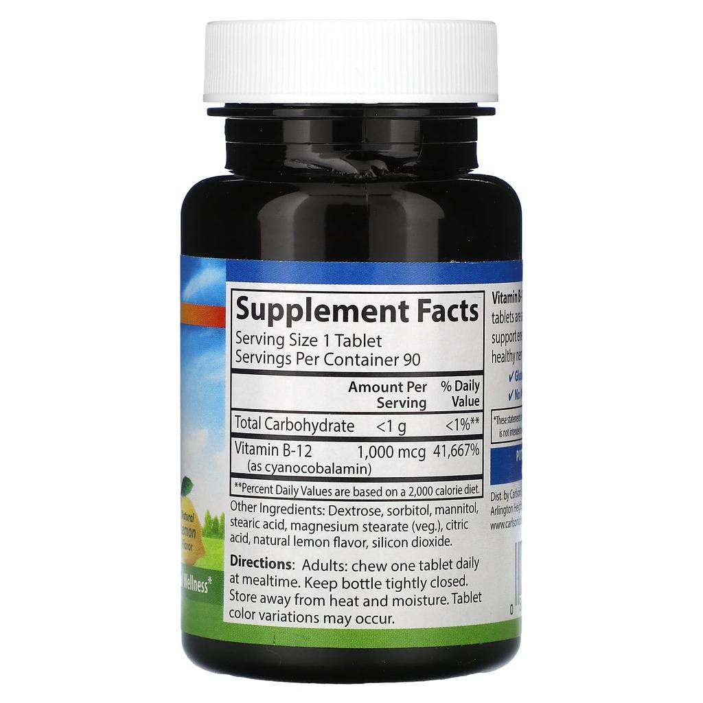 Chewable Vitamin B-12, Lemon, 1,000Mcg, 90 Tablets