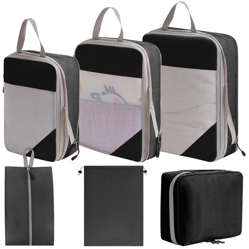 7-Piece Travel Compression Organizer Set for Clothes, Shoes, and Cosmetics