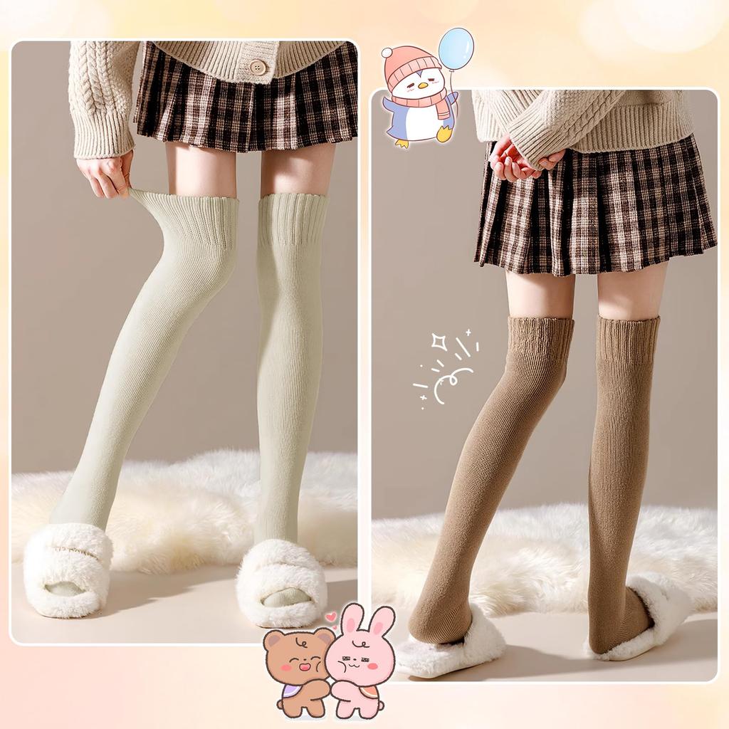Candybay Fluffy Winter Socks Pile Instant Triple Warm and Cozy School Socks with Antibacterial and and Prevents Cold Set of 2 Dark Brown Light Women's