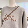 Women's Gray Fleece-Lined Retro Sweatshirt - Cozy, Loose, Versatile Pullover for Autumn and Winter