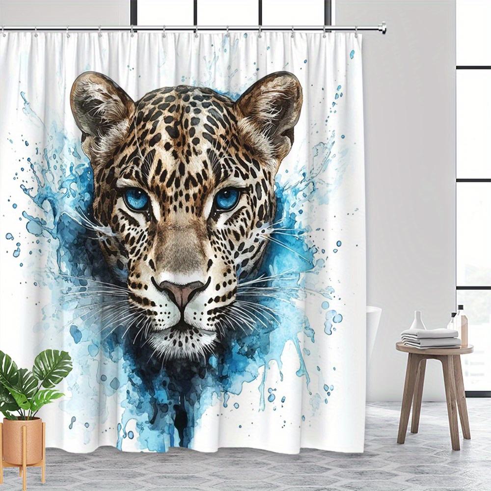 1pc Wildlife Watercolor Leopard Shower Curtain, Polyester Fabric, Machine Washable, Suitable for Bathroom Decoration