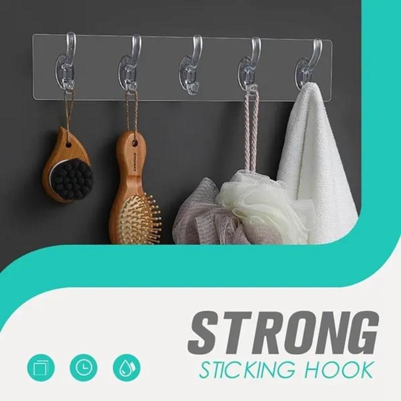 Hook Transparent Bathroom Wall Hanging Home Finishing Storage Tool Punch-free Continuous Row of Hooks Strong and Seamless Door Hanger