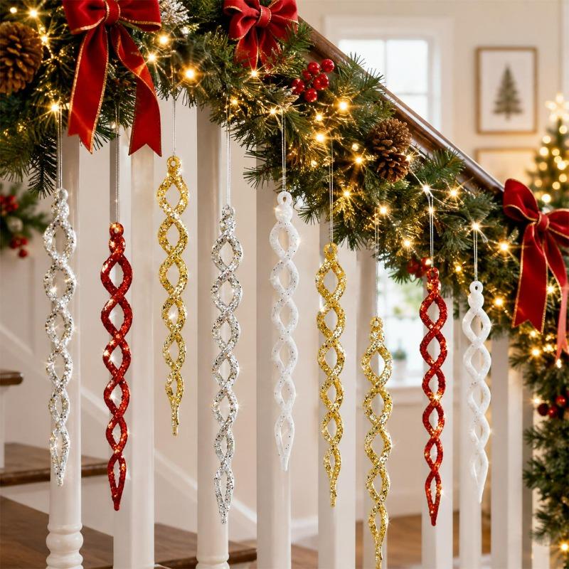 4/12PCS Glitter Twist Icicle Ornaments Christmas Tree Hanging Icicles Pendants Drop Xmas Tree Wedding Party Decoration Supply