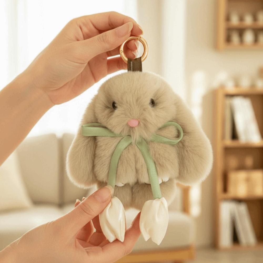 Soft Plush Doll Pendant PP Cotton Cartoon Bunny Keyring Sweet Tulip Rabbit Keychain Girl