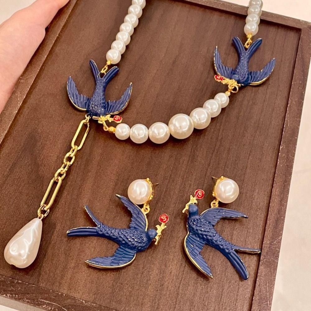 Beads Woven Baroque Pearl Necklace Animal Geometric Earrings Fashion Women's Jewelry Set Gift