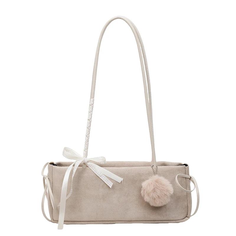 

Fashi Solid Color Faux Suede Square Youth Shoulder Bags 2026 High Quality Trendy Sense of Luxury Portable Handbags for Women бежевый