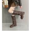 French Retro Thick-soled Knee Boots 2025 New Round Head Versatile Pleated Thick Heel Stacked Pants Tube Boots Women