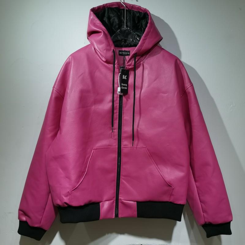 Vintage Distressed PU Leather Hooded Jacket Loose Fit Zip-Up Streetwear Young Men