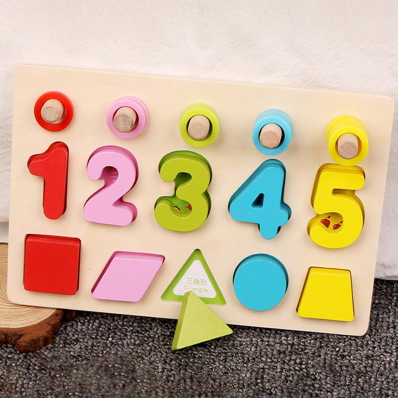 Number And Wooden Shape Matching Board Children Puzzle Toy For Early Education