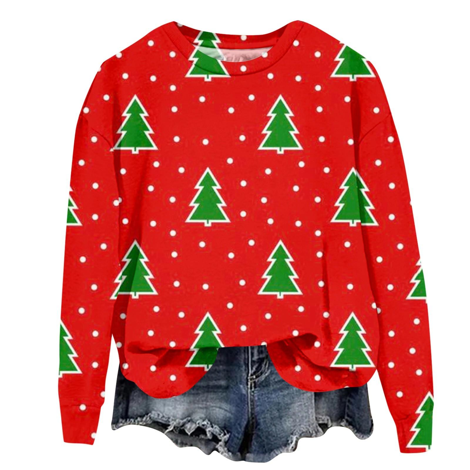 

Женская модная рождественская принтованная толстовка с длинным рукавом и круглым вырезом L красный