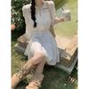 Spring and Autumn New French Hollow Lace Splicing Dress Women's Gentle Wind Temperament White Skirt