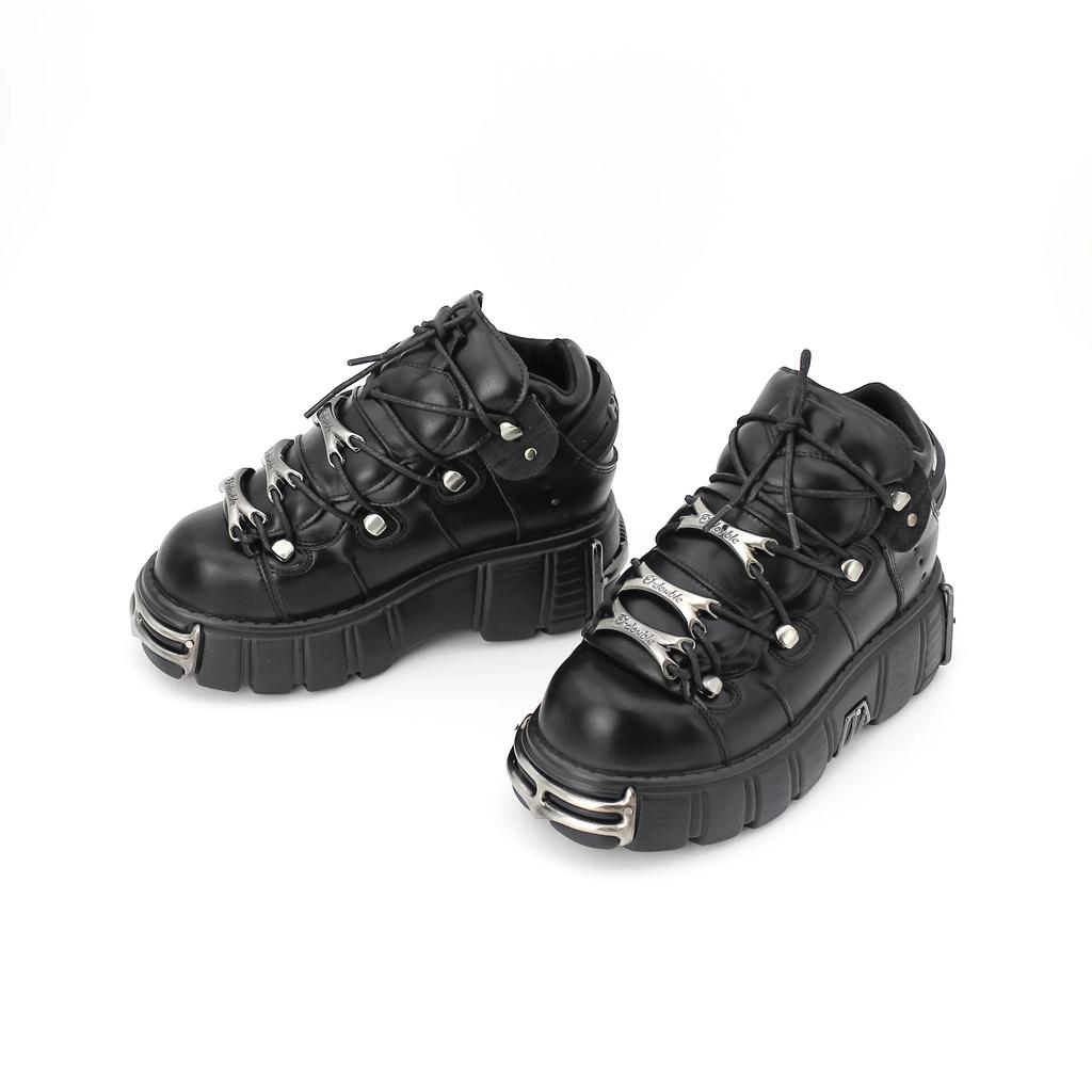 Fashion 2024 New Brand Punk Style Women Shoes Lace-up Heel Height 6CM Platform Shoes Woman Rock Boots Metal Decor Woman Sneakers