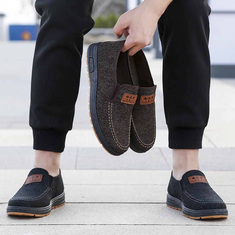Old Beijing cloth shoes men's one-pedal shallow-mouth flat shoes medium old father shoes non-slip and wear-resistant beef tendon soles casual shoes