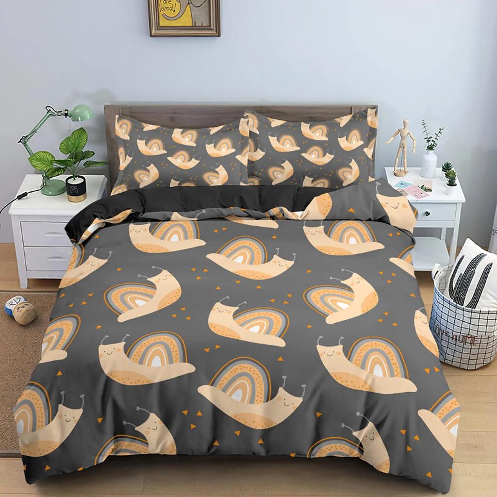 Colourful Snail Duvet Cover Set Cute Kawaii Animal Polyester Bedding Set Comforter Cover King Queen Size For Kids Boys Girls