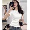 American Summer T-shirt Women's Shoulder Short Sleeves Summer Thin Round Neck Short Cotton Slim Fit Sweet and Spicy Tight Top