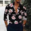Herren Hemd mit Kragen Schwarz Weiß Rosa Magnolien Blumenmuster Langarm Knopfleiste Oberteil