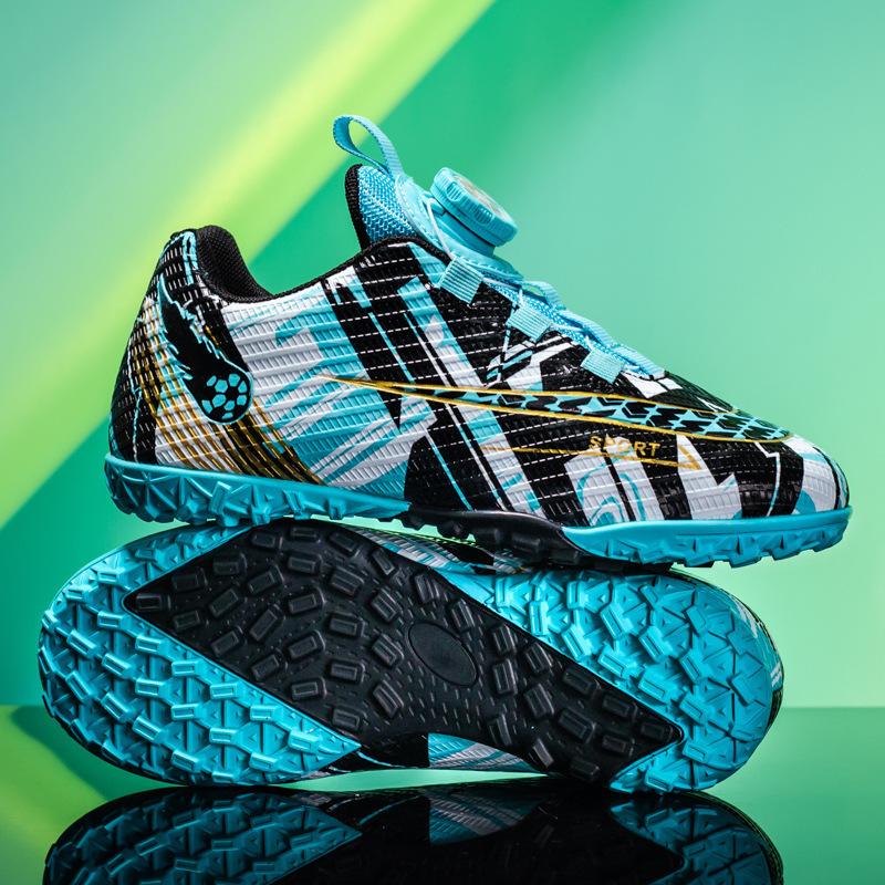 Summer new mesh rotating buckle football shoes older children broken nails boys and girls training football shoes free of laces
