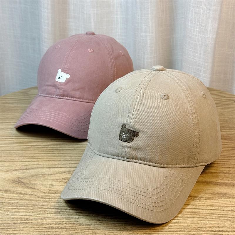 Bear Embroidered Hat Baseball Cap Women's New Four-season Versatile Curved Brim Soft Top Cap Ins
