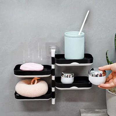 Portasapone multistrato senza foratura, portaoggetti per sapone, mensola rotante da parete per bagno e toilette, scatola di drenaggio per uso domestico